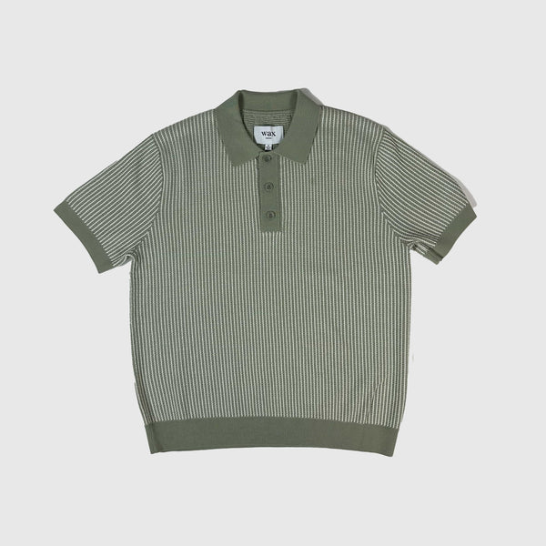 Wax Turin Polo - Ladder Stripe Light Khaki = Front