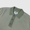 Wax Turin Polo - Ladder Stripe Light Khaki - Front Close Up