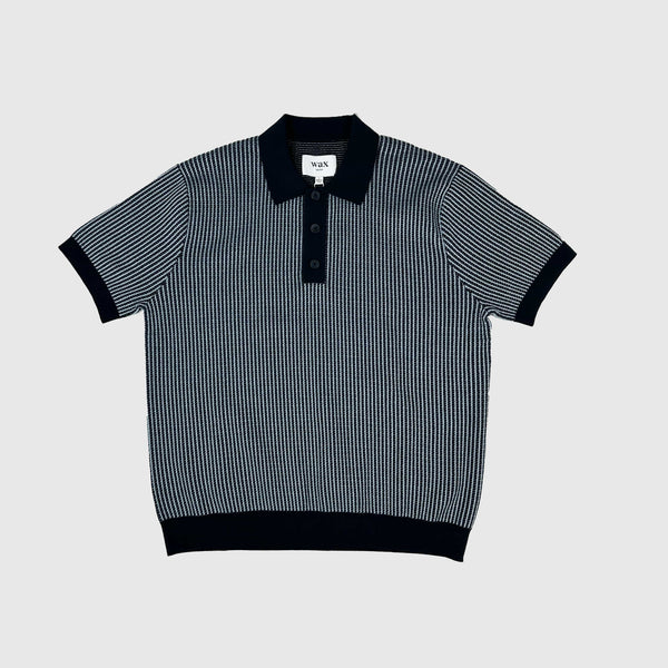 Wax Turin Polo - Ladder Stripe Navy - Front