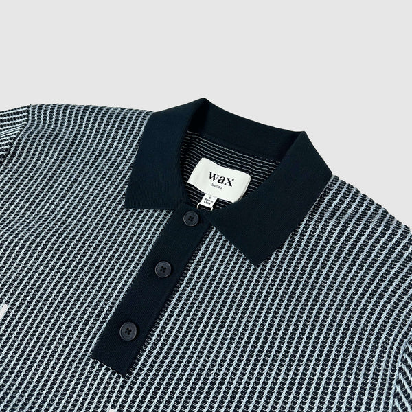 Wax Turin Polo - Ladder Stripe Navy - Front Close Up