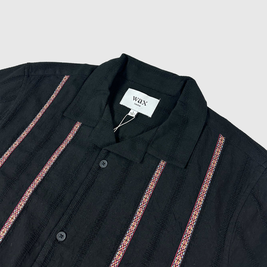 Wax Didcot SS Shirt - Striped Open Dobby Black / Multi - Front Close Up