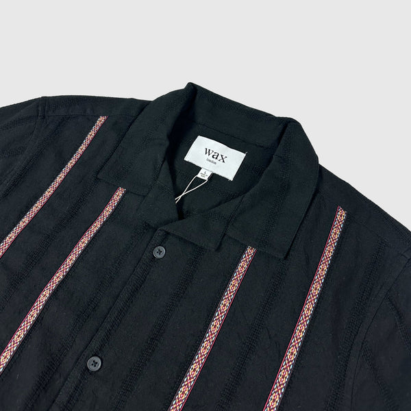 Wax Didcot SS Shirt - Striped Open Dobby Black / Multi - Front Close Up