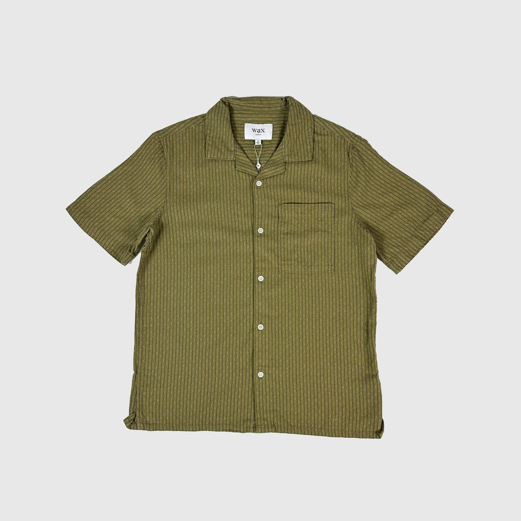 Wax Didcot SS Shirt - Slub Stipe Khaki - Front