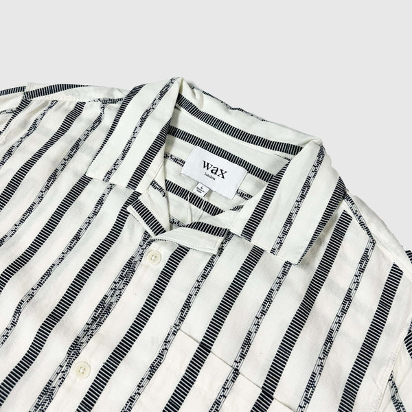 Wax Didcot SS Shirt - Fleck Stripe Ecru - Front Close Up