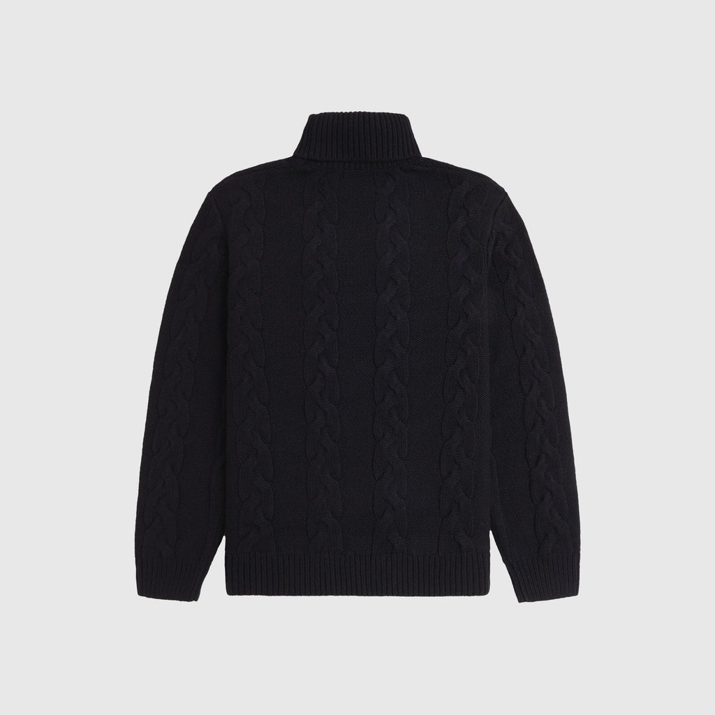 Fred Perry Chunky Cable Knit Roll Neck Jumper - Black - Back