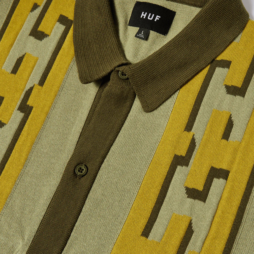 HUF Pillar S/S Knit Sweater - Moss - Front Close Up