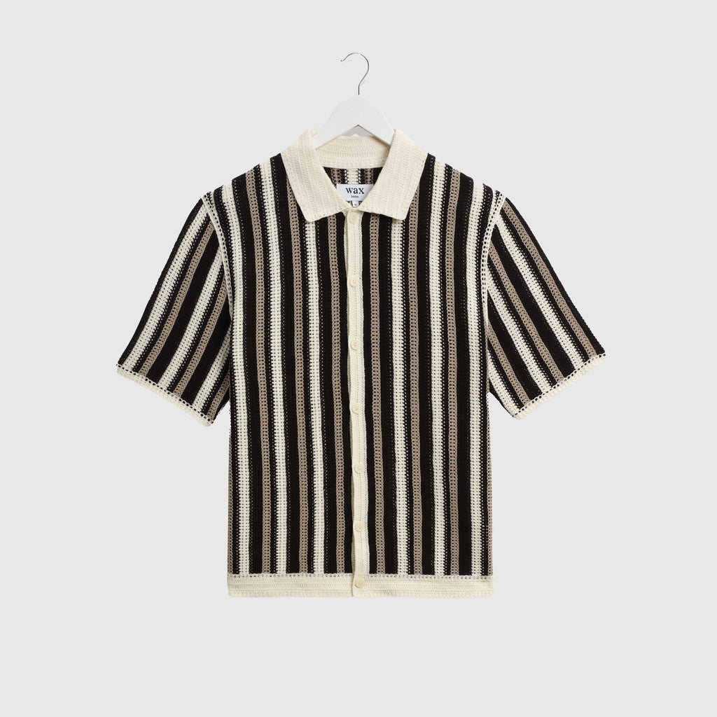 Wax Porto SS Polo Shirt - Stripe Crochet Ecru / Black - Front