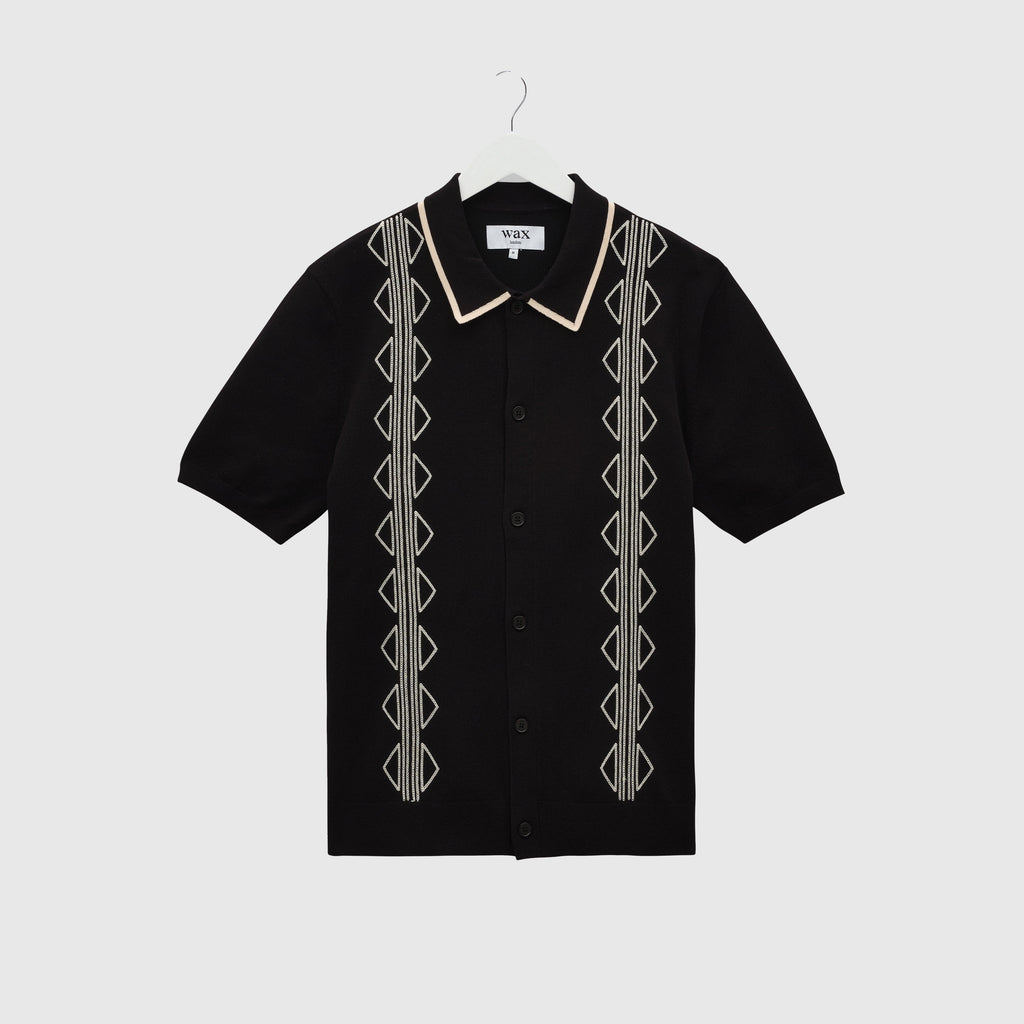 Wax Tellaro SS Shirt - Retro Embroidery Black / Ecru - Front