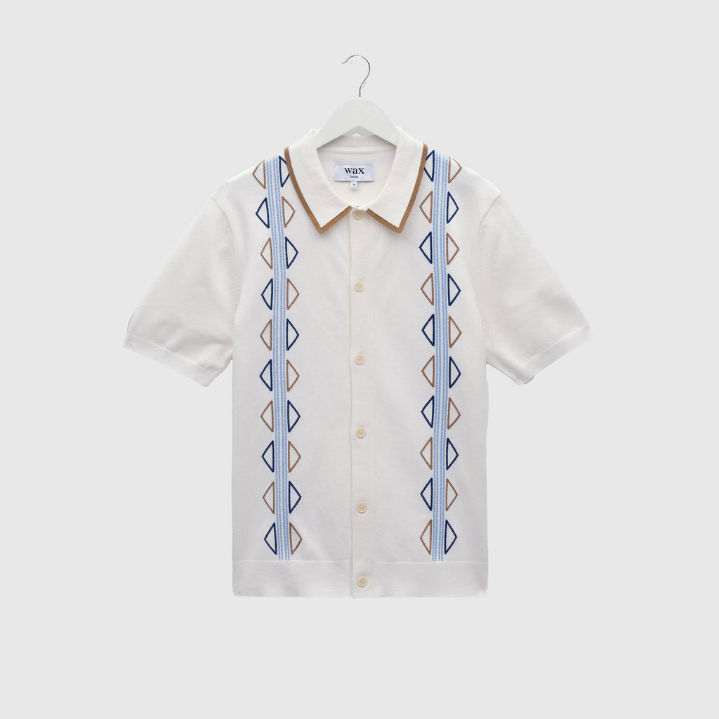 Wax Tellaro SS Shirt - Retro Embroidery Ecru / Blue - Front