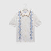 Wax Tellaro SS Shirt - Retro Embroidery Ecru / Blue - Front