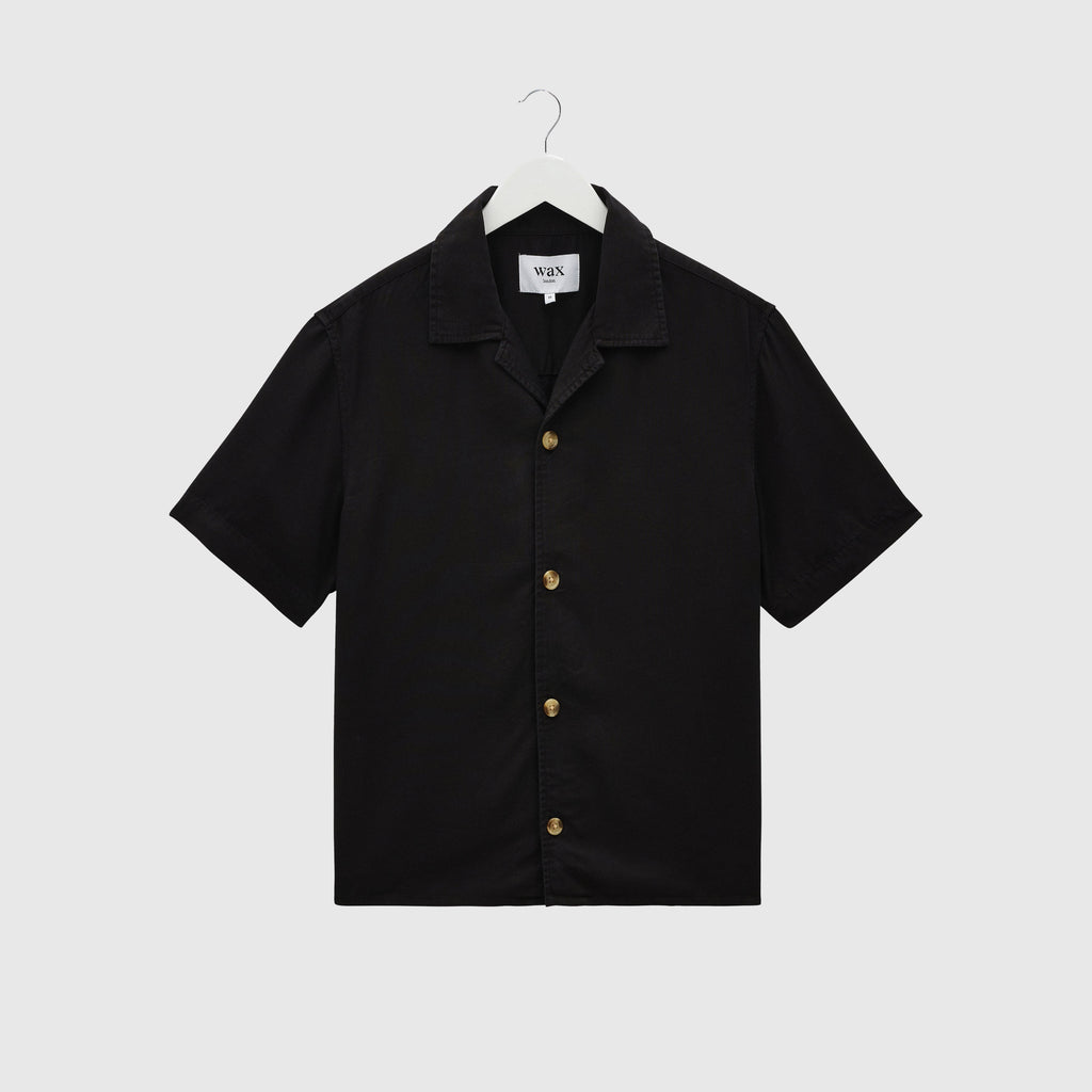 Wax Curzon SS Shirt - Drapey Tencel Twill Black - Front