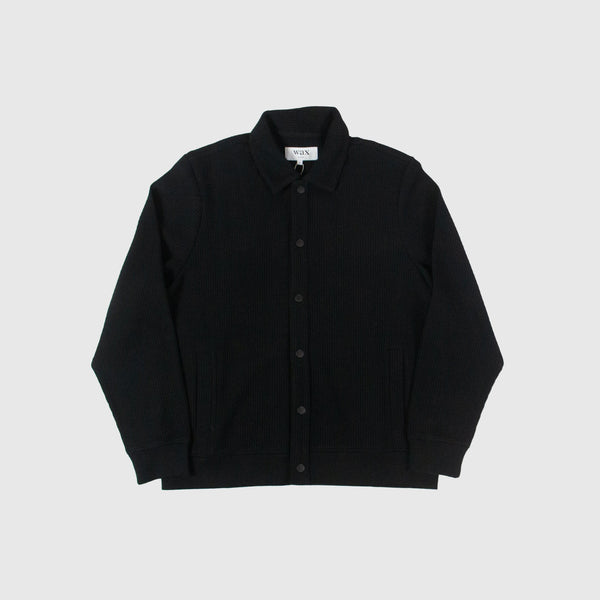 Wax Hays Jersey Overshirt - Rigid Waffle Black Front