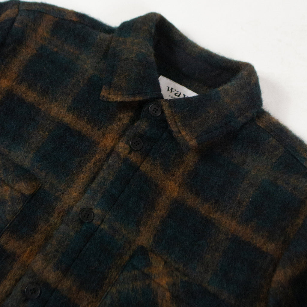 Wax Whiting Overshirt - Drawn Check Teal / Orange Close Up
