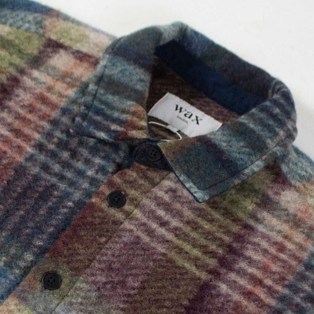 Wax Whiting Overshirt - Wool Blend Check  Blue / Multi Close Up