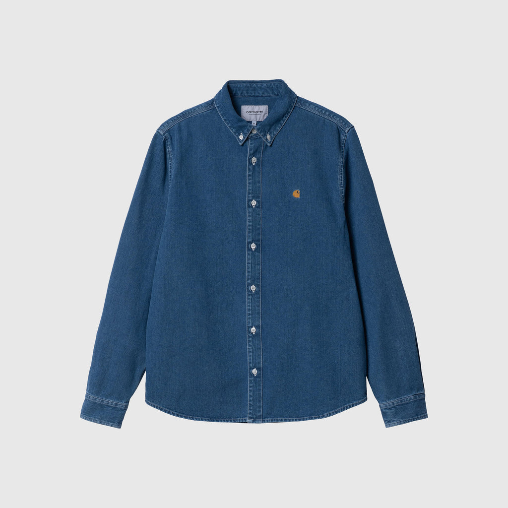Carhartt WIP L/S Weldon Shirt - Blue Heavy Stone Wash - Front