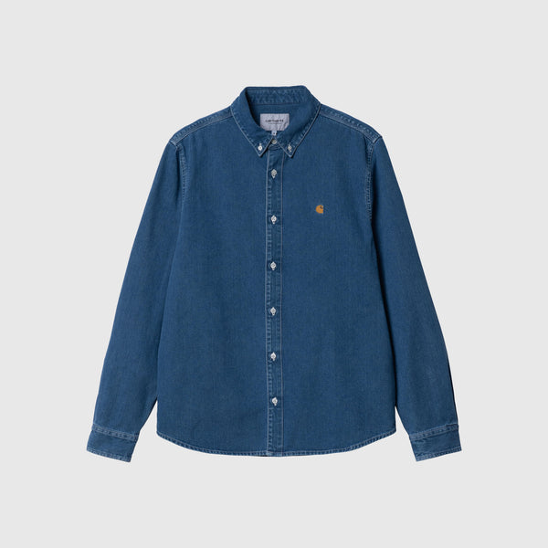 Carhartt WIP L/S Weldon Shirt - Blue Heavy Stone Wash - Front