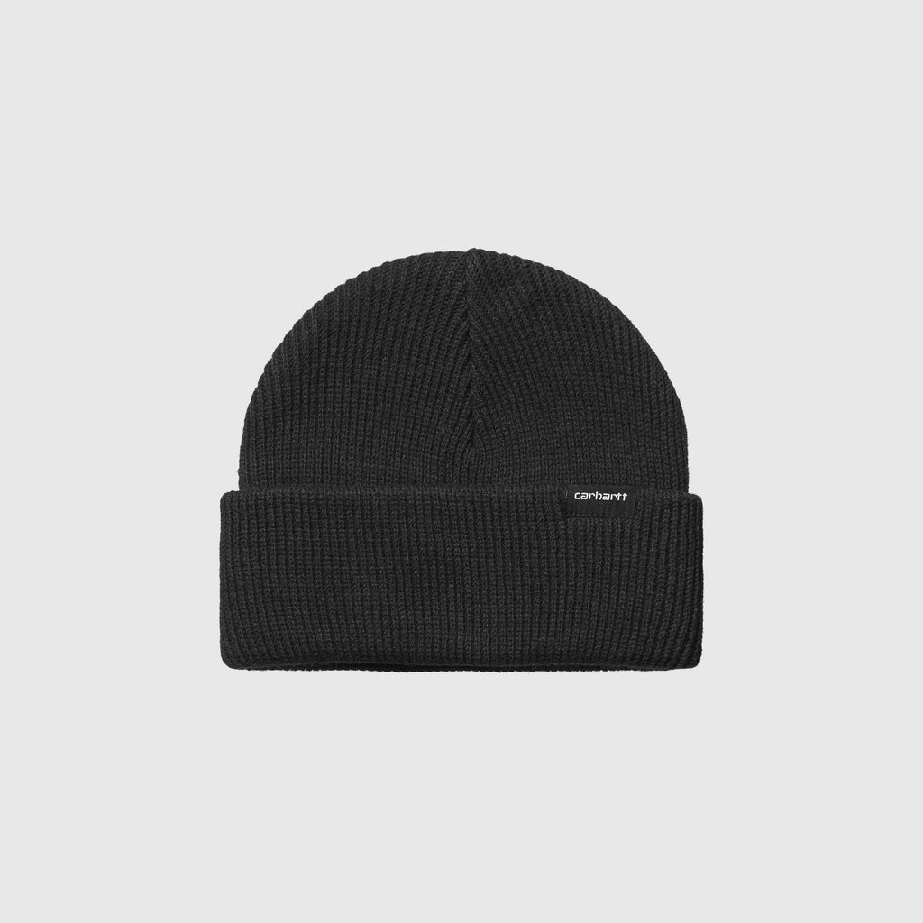 Carhartt WIP Gordan Beanie - Black Front With Woven Brand Tab 