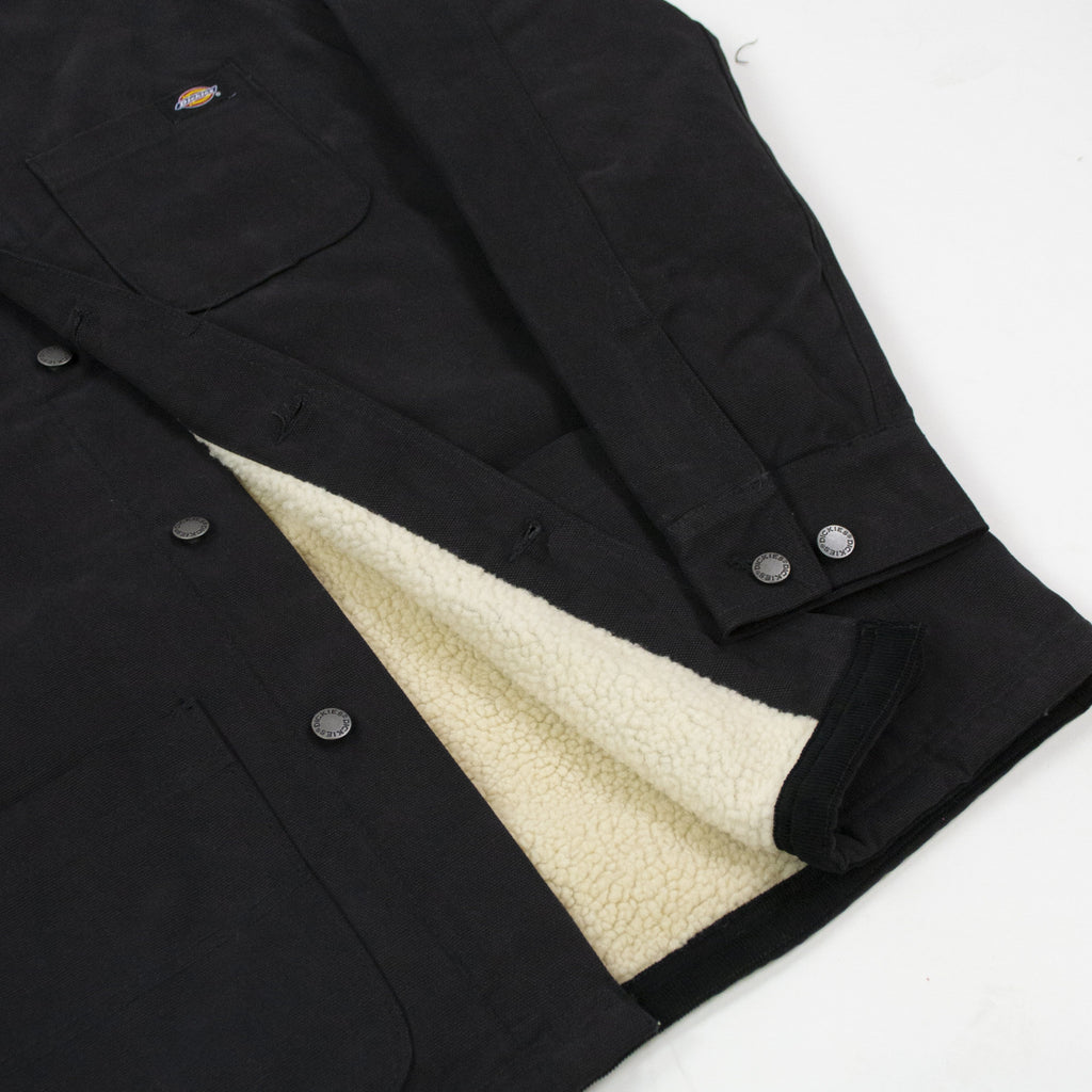 Dickies Duck Canvas Chore Jacket - Black Sleeve Cuff And Sherpa Lining