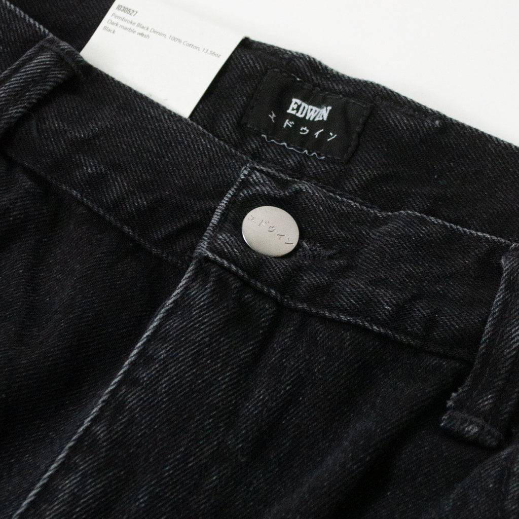 Edwin Tyrell Pant Pembroke - Black Denim Dark Marble Wash - Close Up