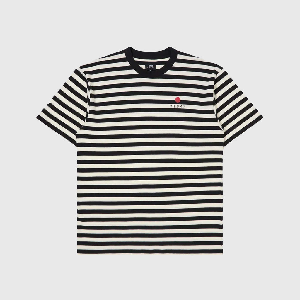 Edwin Basic Stipe Tee - Black / White Garment Wash - Front