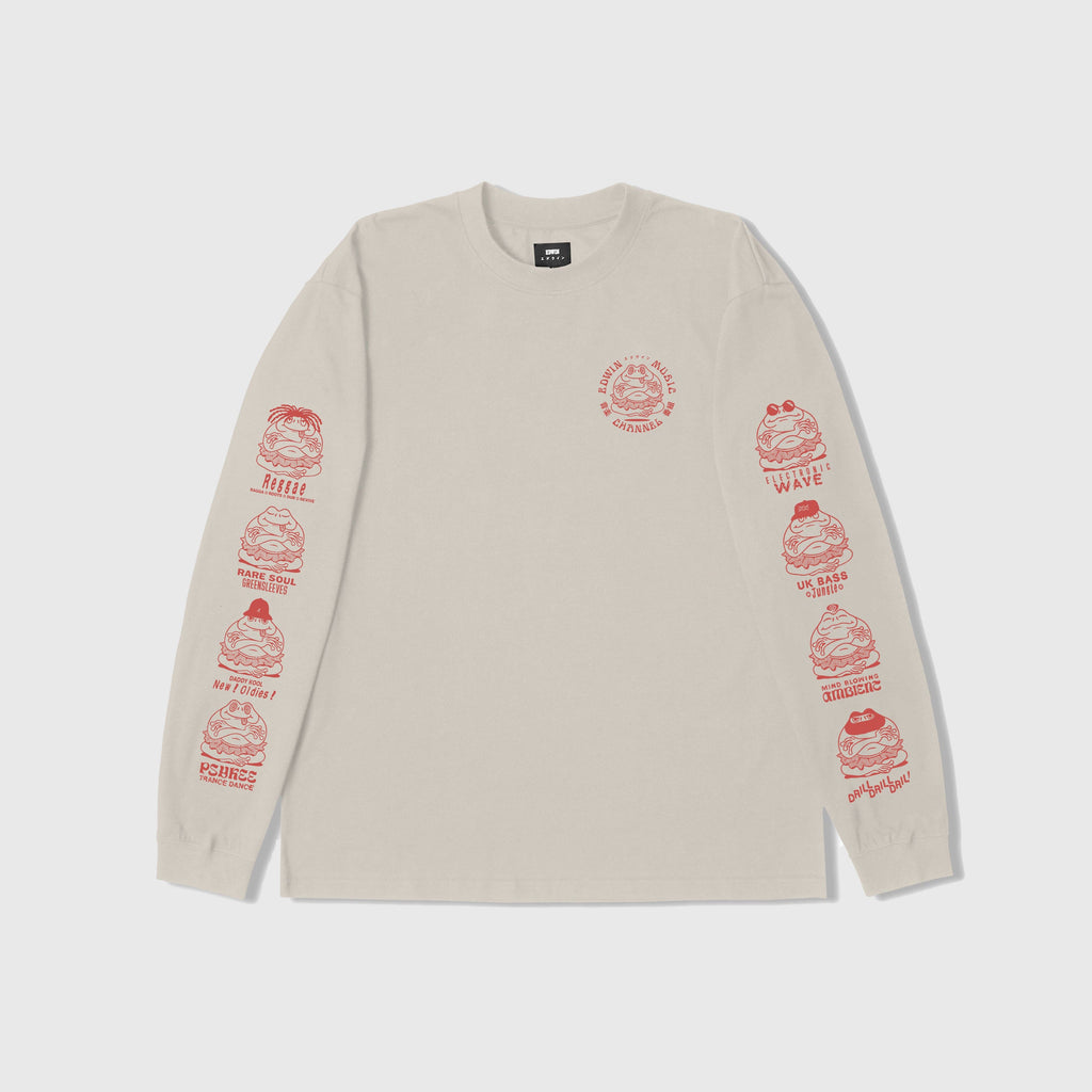 Edwin Music Channel TS LS - Mist Garment Washed - Front