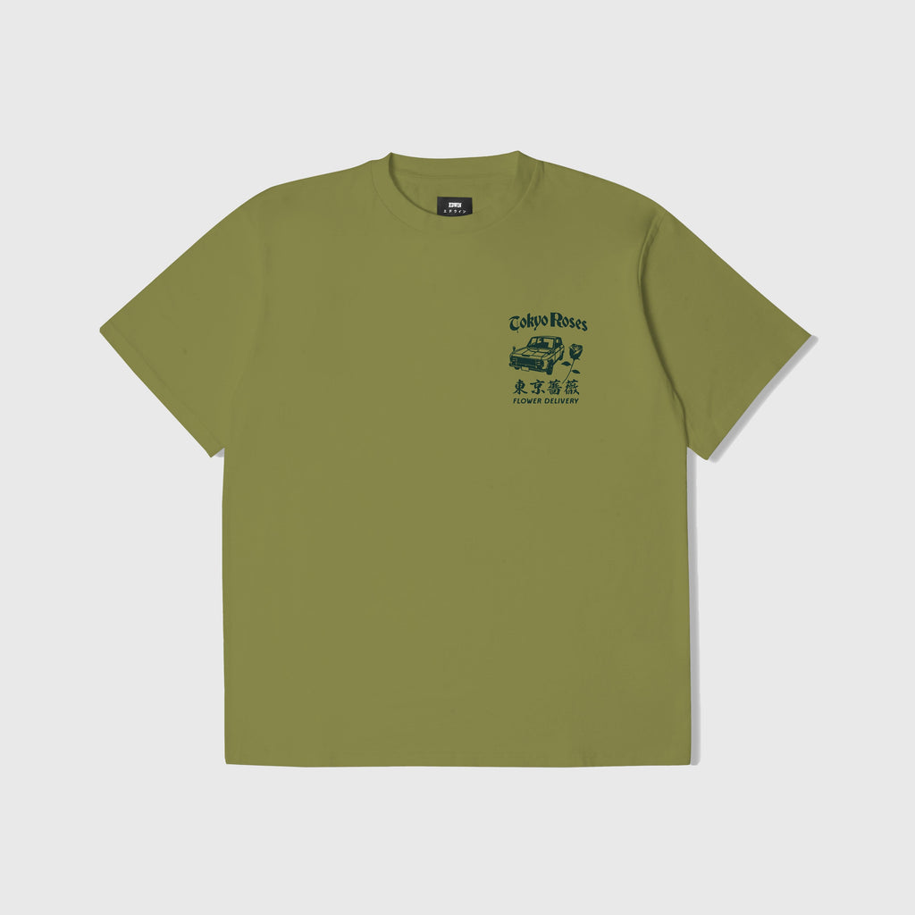 Edwin Tokyo Roses Tee - Wakame Green Garment Dyed - Front