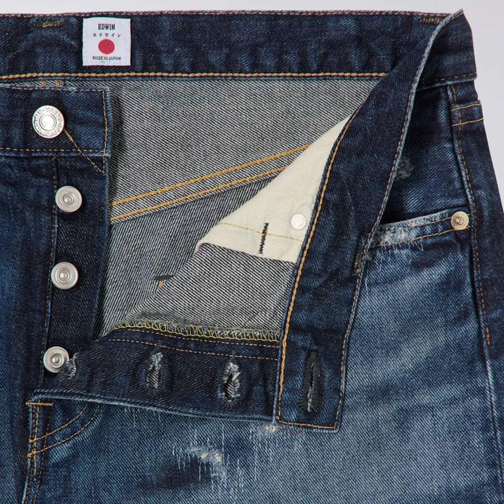 Edwin Regular Tapered Yoshiko Left Hand - Denim Blue Remake - Front Close Up