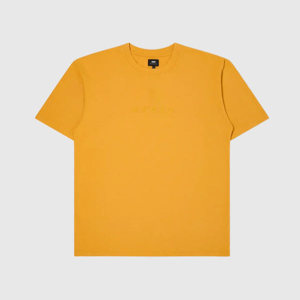 Edwin Katakana Embroidery Tee - Golden Yellow Ton In Ton Emb - Front