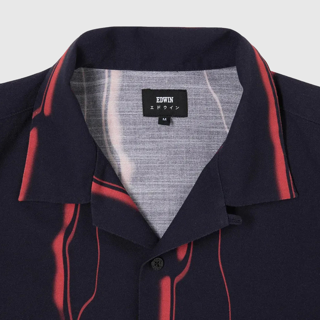 Edwin Mercury Stripes Shirt Maritime - Blue Garment Washed - Front Close Up