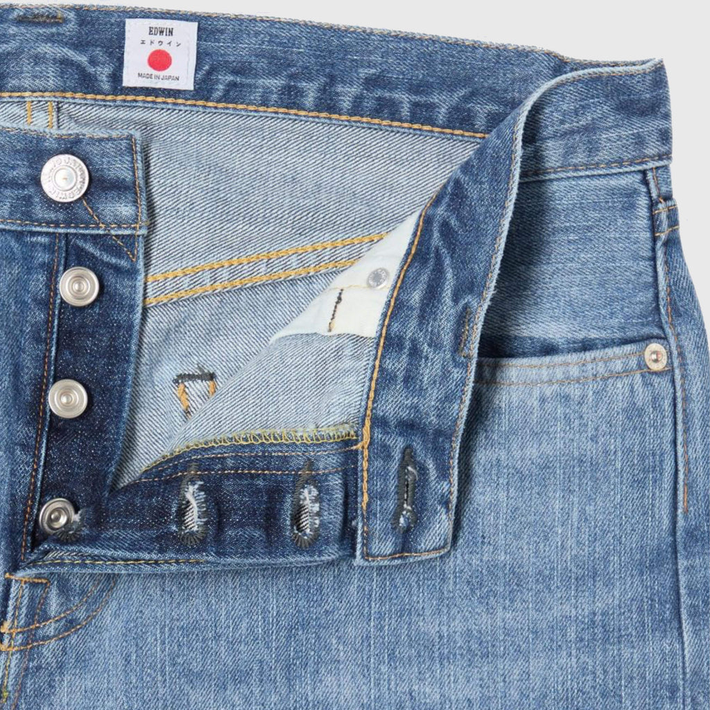 Edwin Regular Tapered Yoshiko Left Hand Denim Blue - Light Used - Close Up