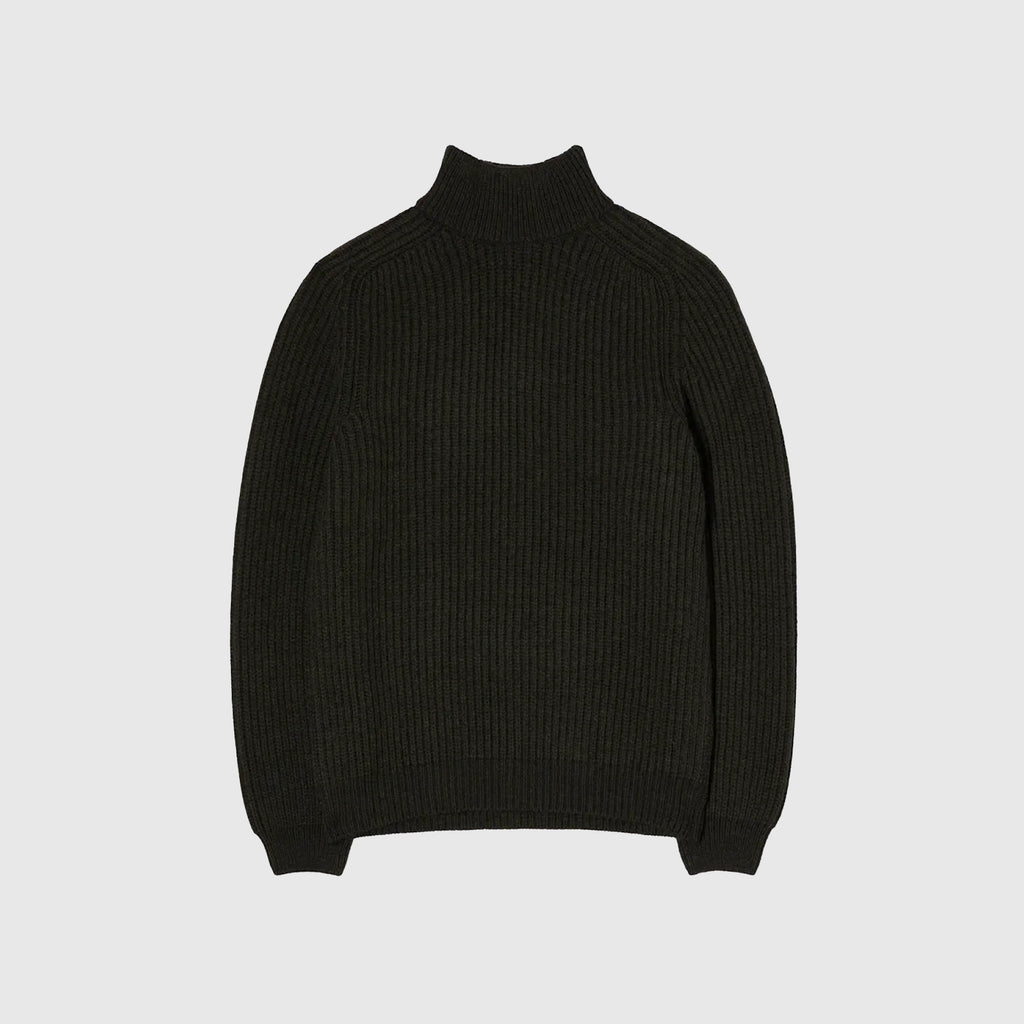 Edwin Roni High Collar Sweater Knit - Uniform Green Garment Washed - Front