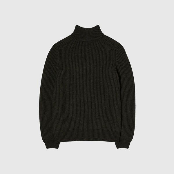 Edwin Roni High Collar Sweater Knit - Uniform Green Garment Washed - Front