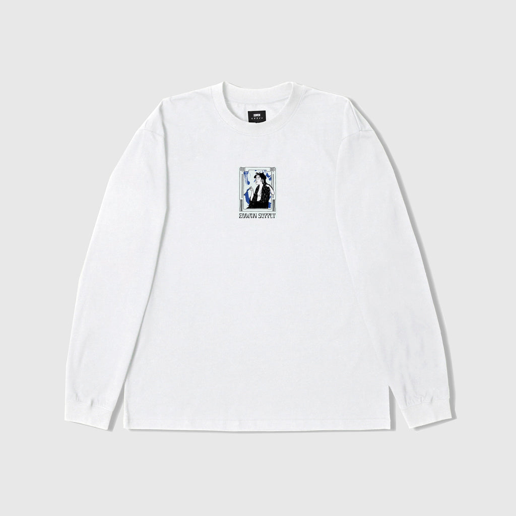 Edwin Serene Fuji Tee LS - White Garment Dyed - Front