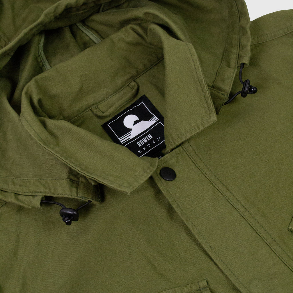 Edwin Strategy Hooded Jacket Martini - Olive Enzyme - Close Up