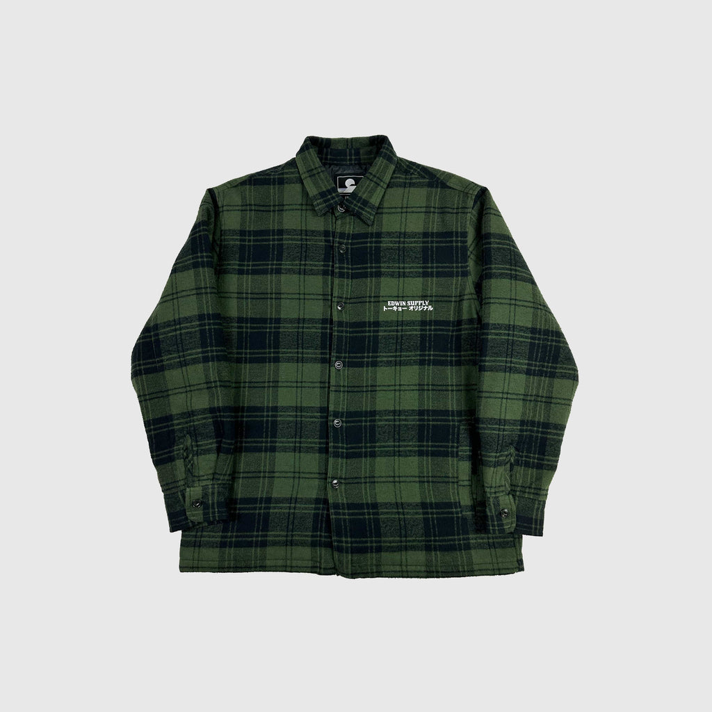 Edwin Sven Shirt Lined LS Mid Flannel - Brushed Ivy / Black Garment Washed - Front