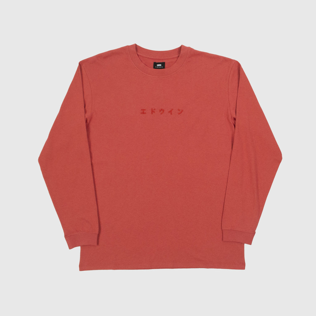 Edwin LS Katakana Embroidery Tee - Burnished Sunset Front 
