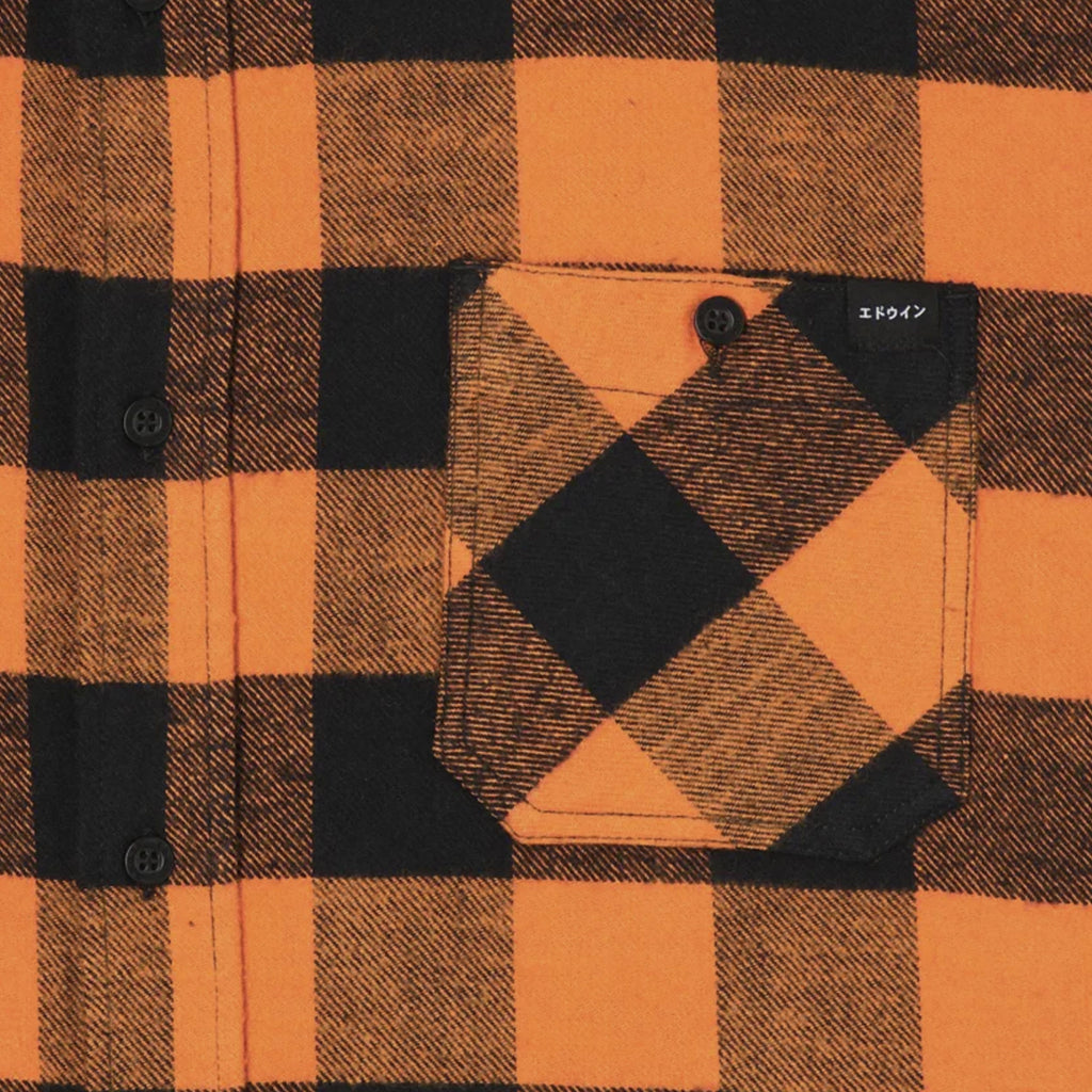 Edwin LS Labour Shirt - Seville Orange Garment Washed Pocket Detailing 