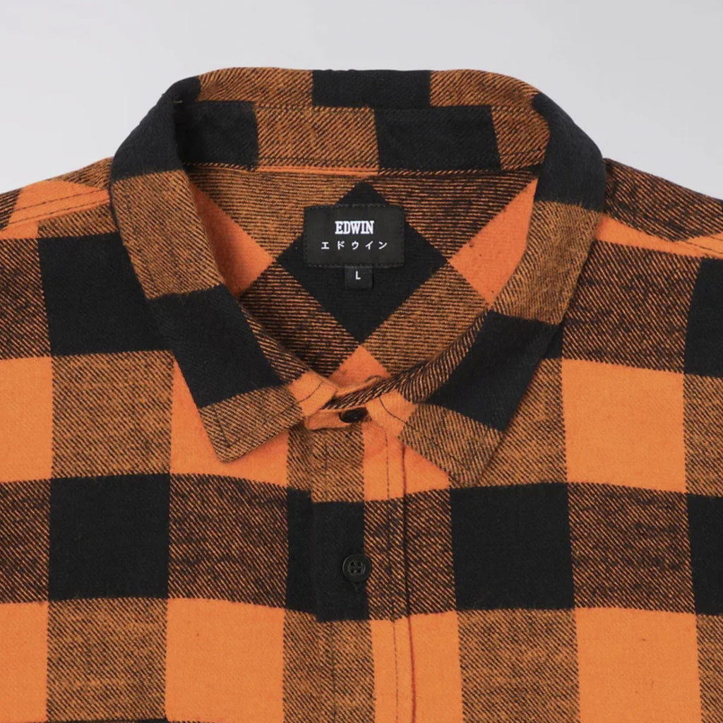  Edwin LS Labour Shirt - Seville Orange Garment Washed Collar
