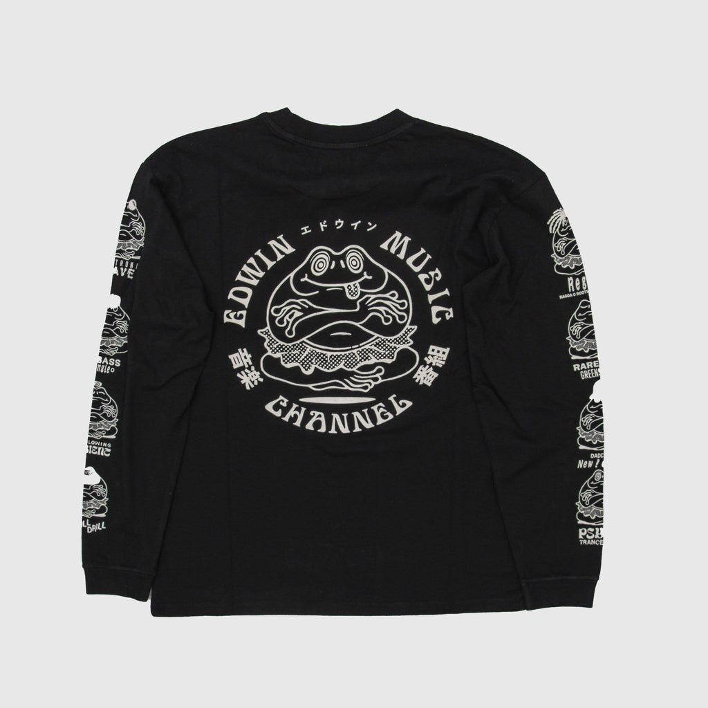 Edwin LS Music Channel Tee - Black Garment Washed Back With Large Graphic 