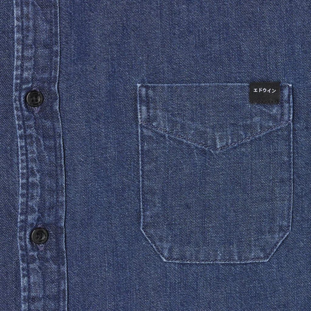 Edwin LS Standard Shirt - Blue Mid Stone Wash Pocket Detailing 