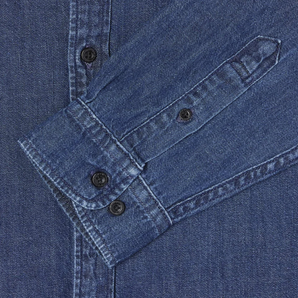 Edwin LS Standard Shirt - Blue Mid Stone Wash Button Cuffs