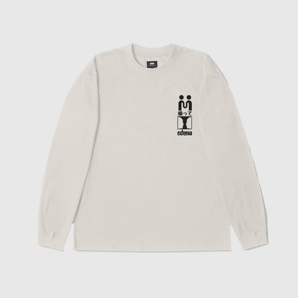 Edwin LS Supply Tee - Silver Grey Garment Washed Front With Left Graphic