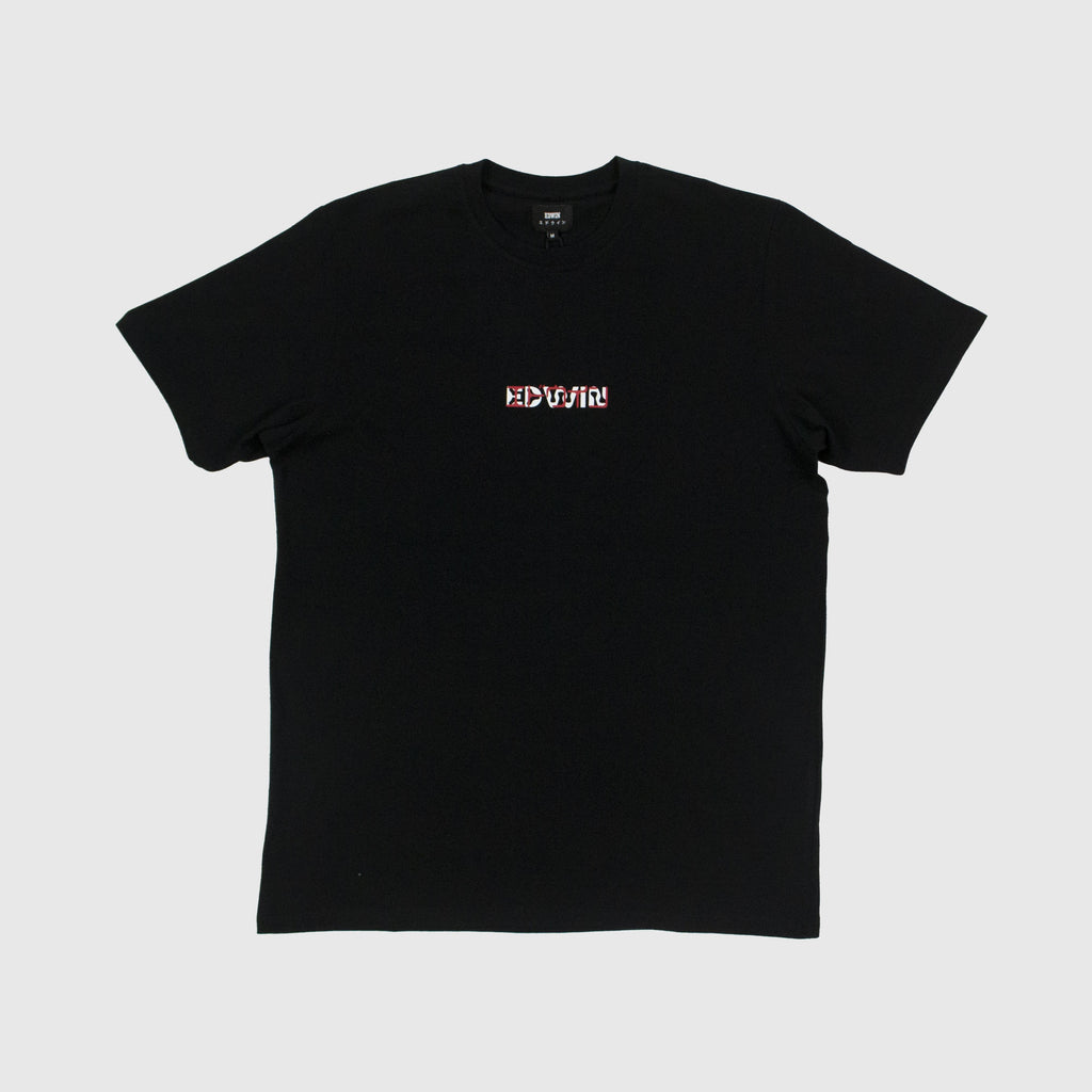 Edwin SS Intertwined Tee - Black Garment Washed Front With Centre Graphic 