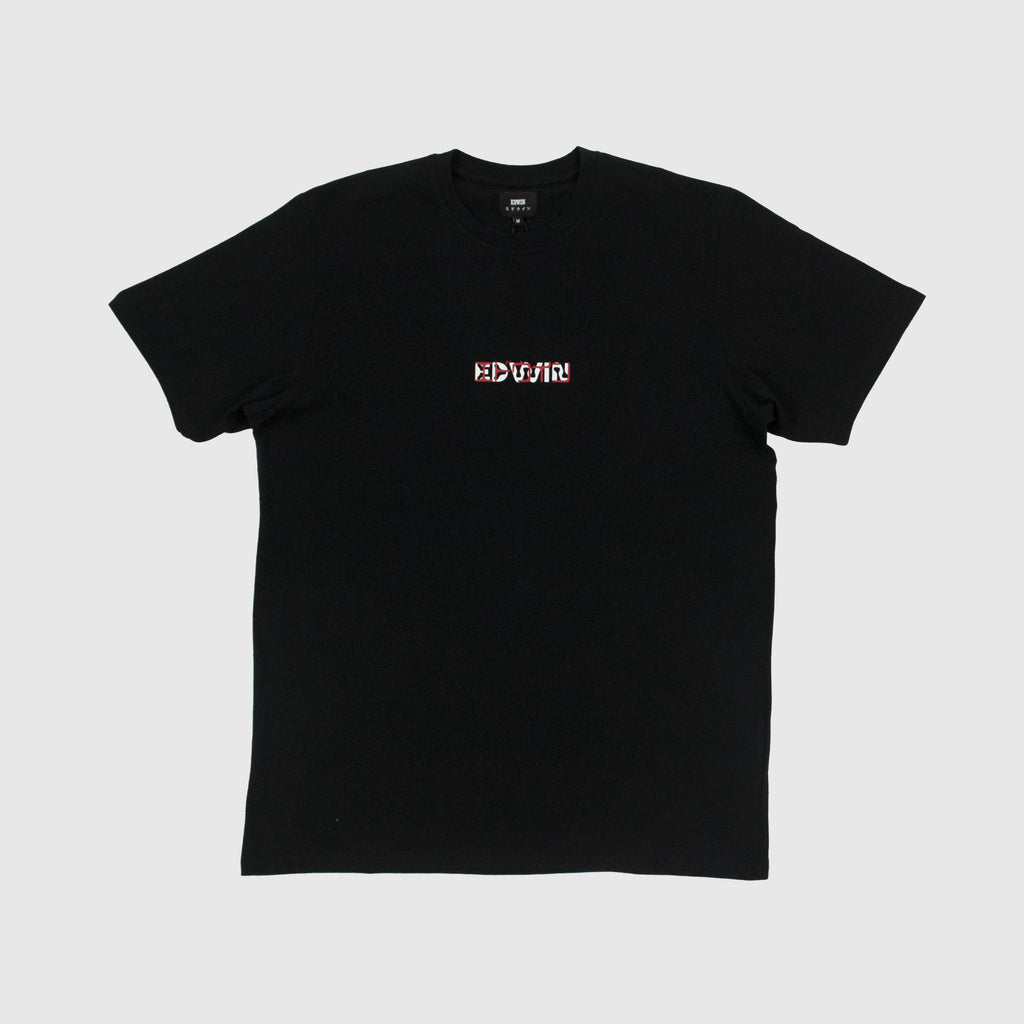 Edwin SS Intertwined Tee - Black Garment Washed Front With Centre Graphic 