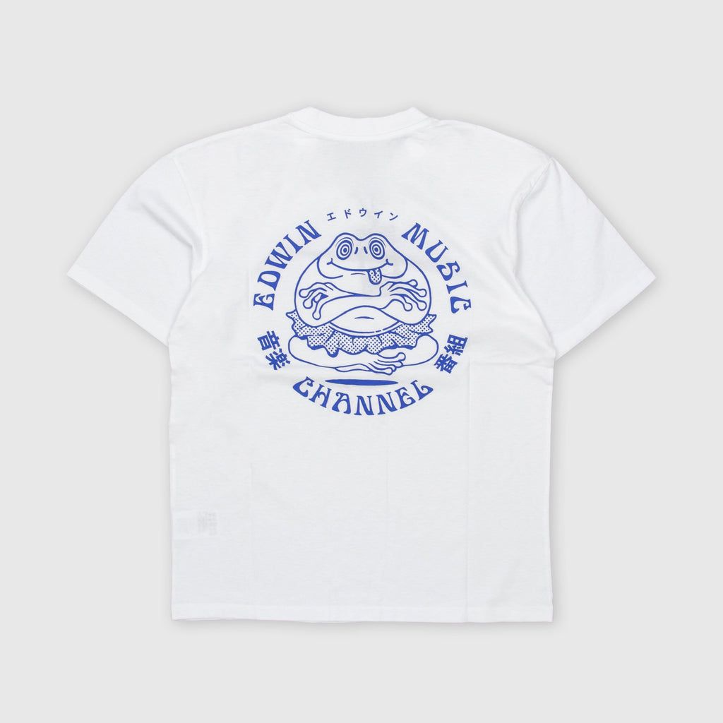Edwin SS Music Channel Tee - White Garment Washed Back With Large Graphic 