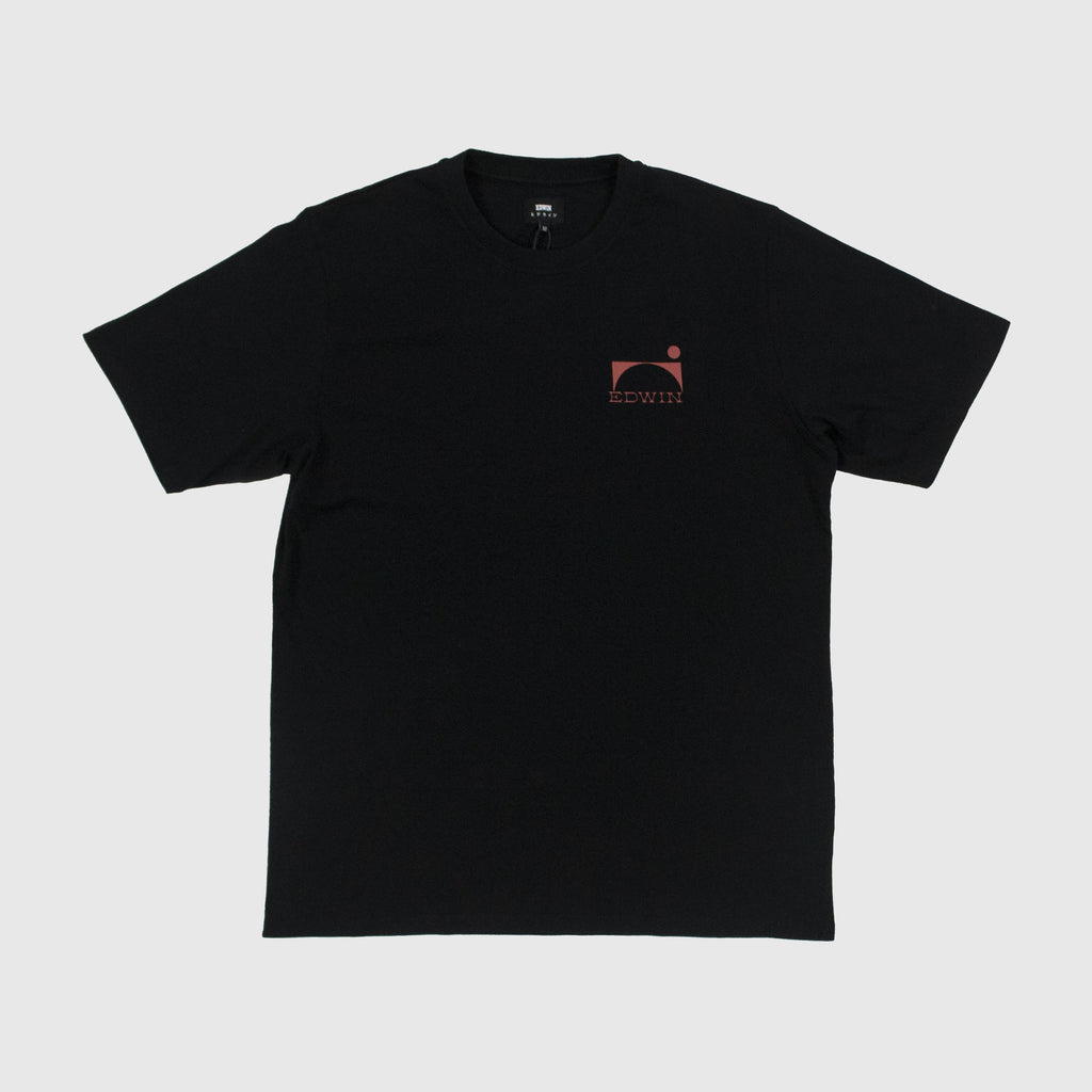 Edwin SS Tokyo Nightfall Tee - Black Garment Washed Front With Chest Graphic 