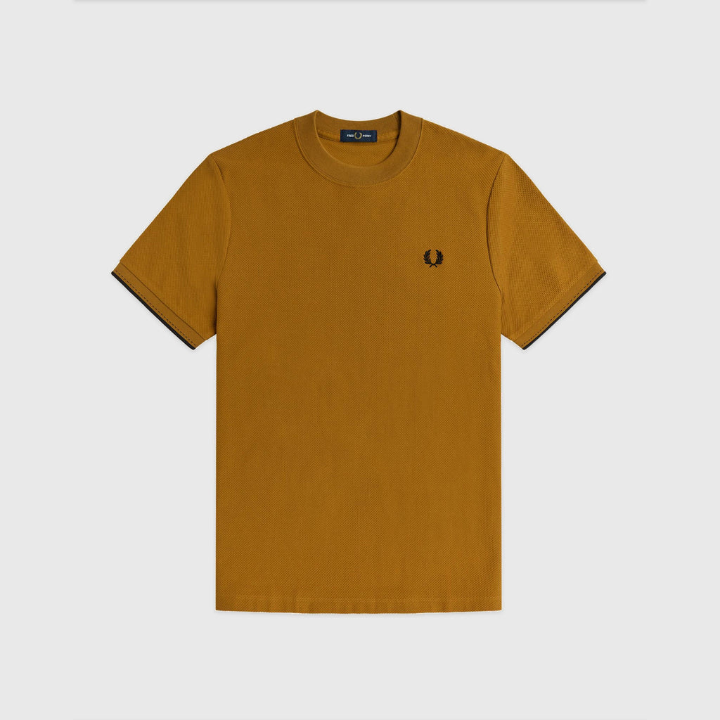 Fred Perry Broken Tipped Pique Tee - Dark Caramel - Front