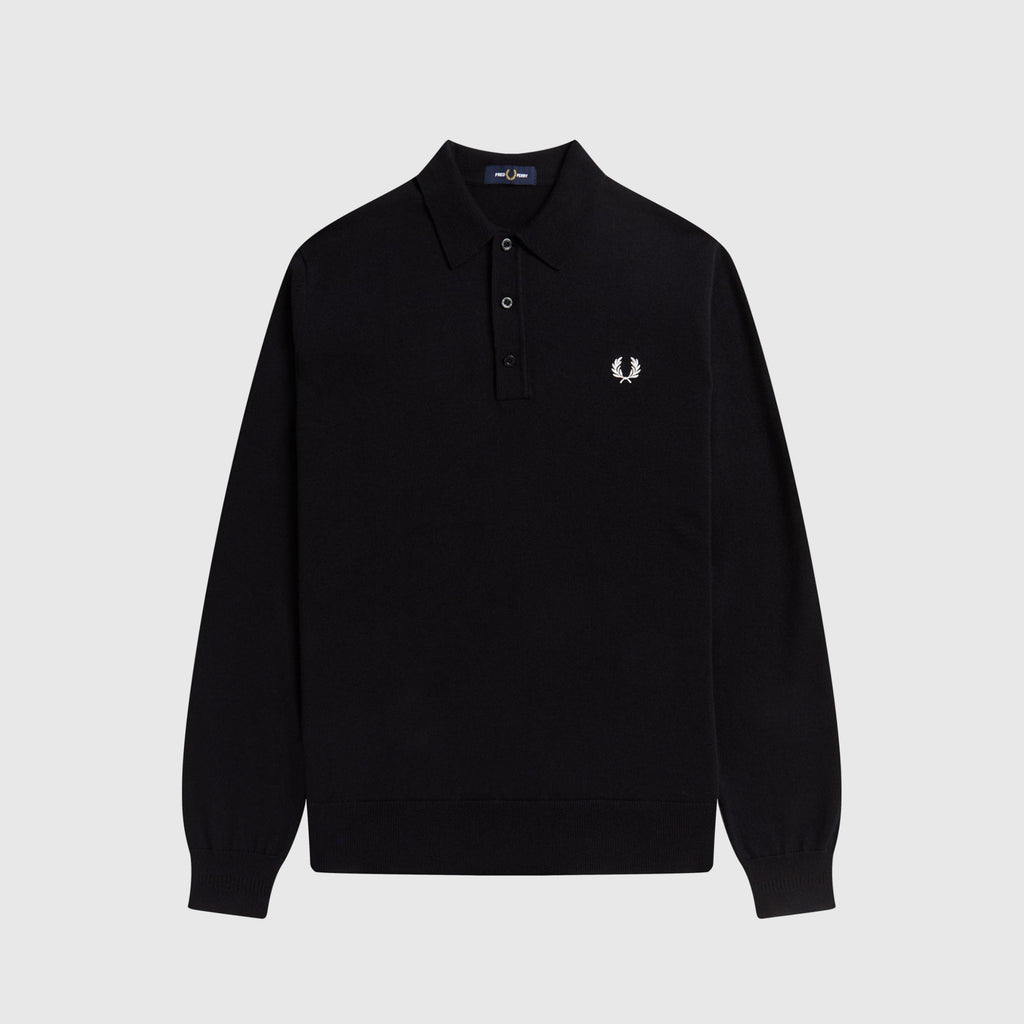 Fred Perry Classic Knitted Shirt - Black - Front