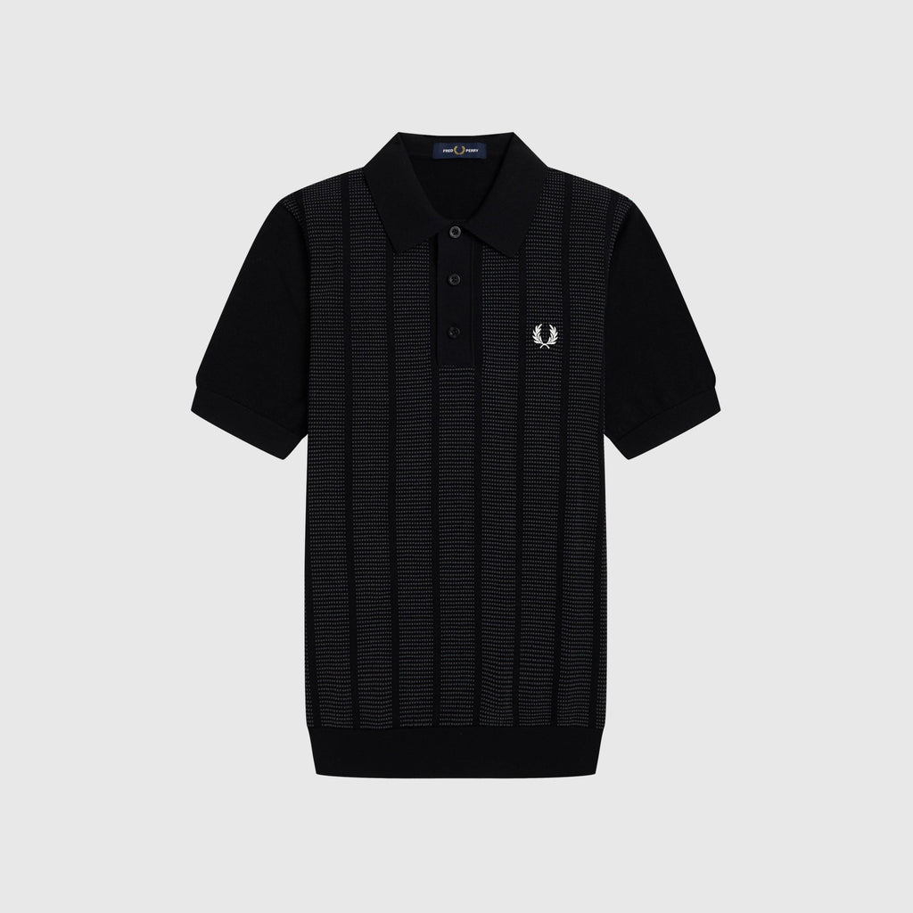 Fred Perry Contrast Stitch Knitted Shirt - Black - Front