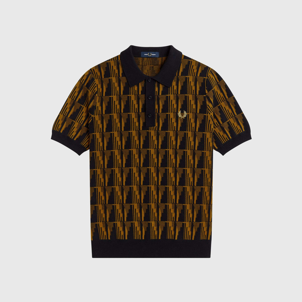 Fred Perry Jacquard Knitted Shirt - Dark Caramel - Front